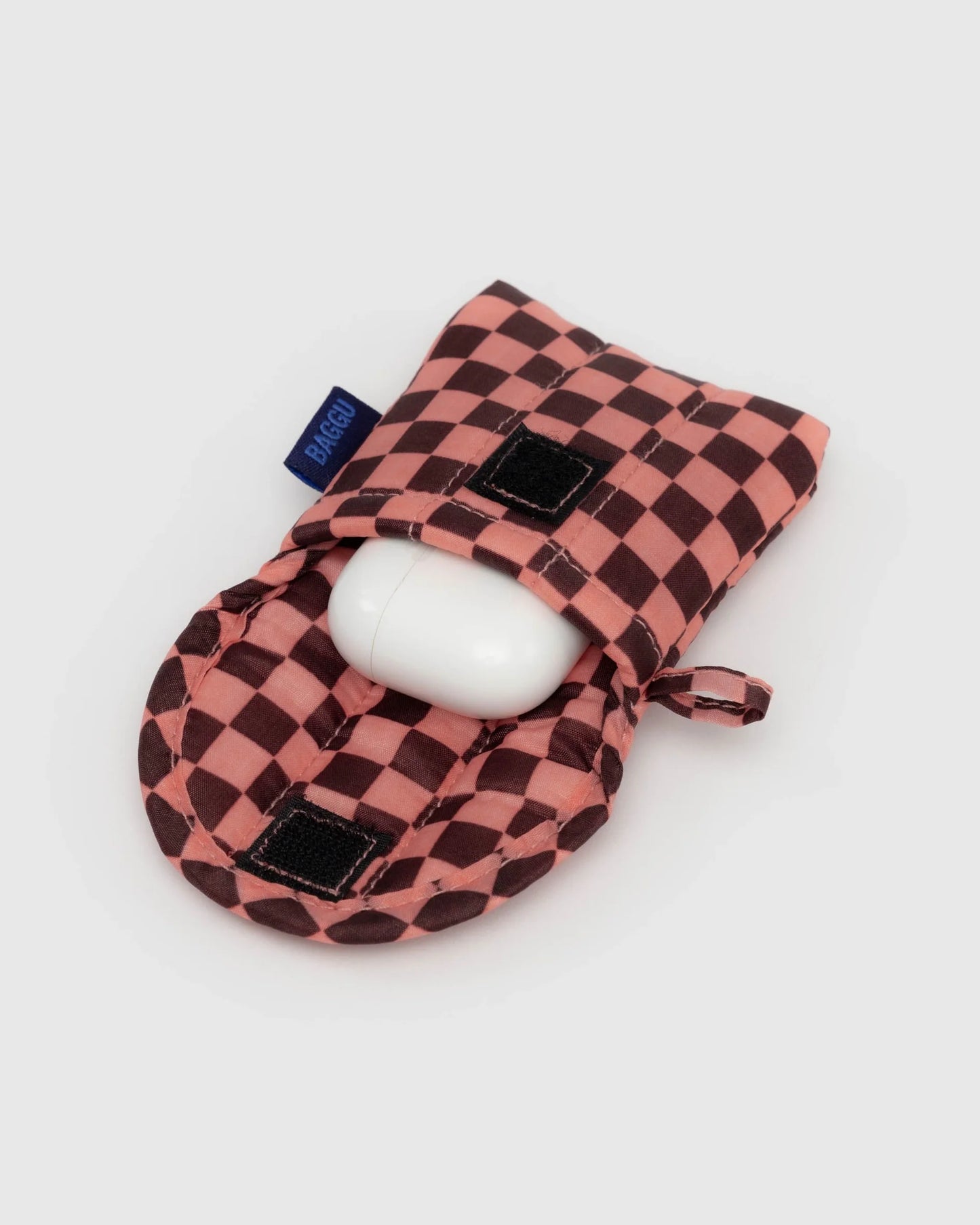Puffy Earbuds Case - Pink Brown Checks