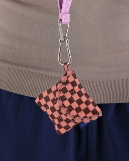 Puffy Earbuds Case - Pink Brown Checks